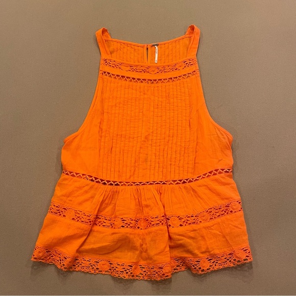 Free People Orange Crochet Tank Size Medium - Picture 1 of 9